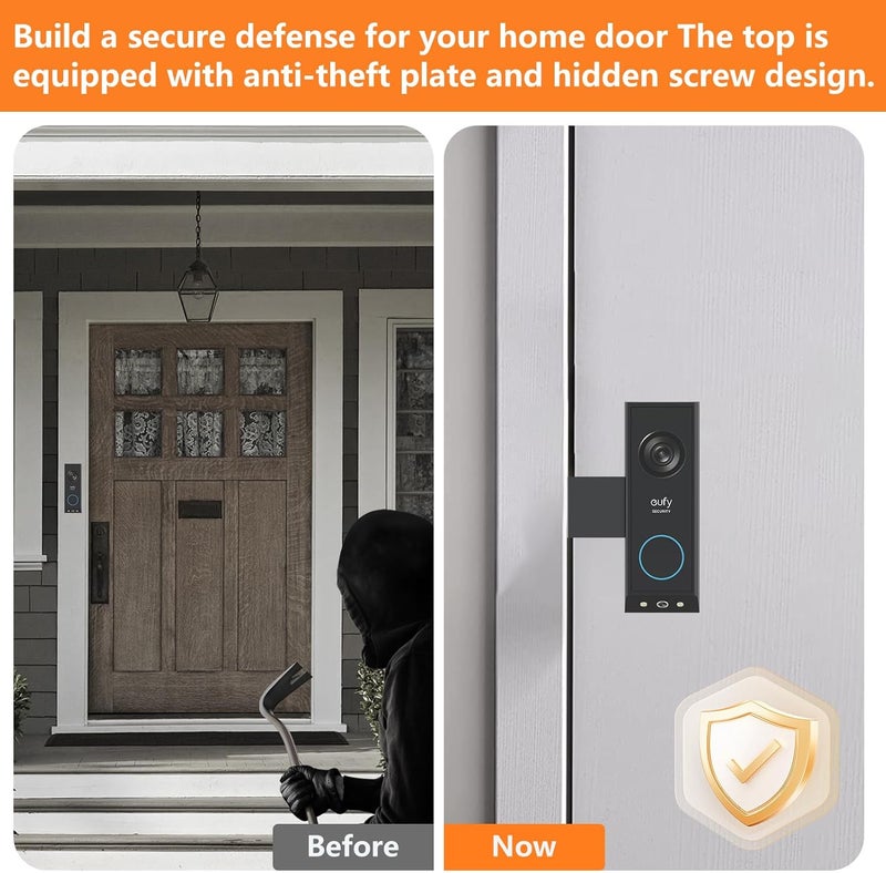 PEF Anti-Theft Door Mount for Eufy E340, No-Drill Adjustable Mounting Bracket with Eufy Doorbell E340, Not Blocking Doorbell Sensor, Apartment Door Bell Kits for Renters, Black - Image 3